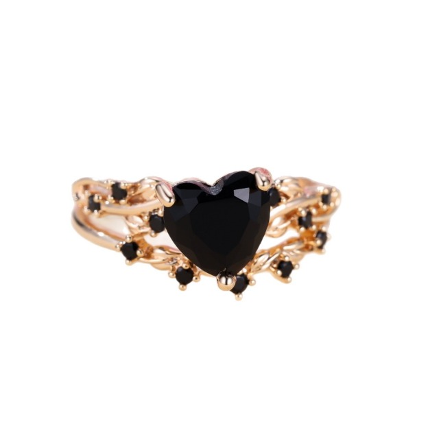 Multi-Color Heart Gemstone Vine Ring Set - Women's Light Luxury Romantic Diamond-Encrusted Accessory