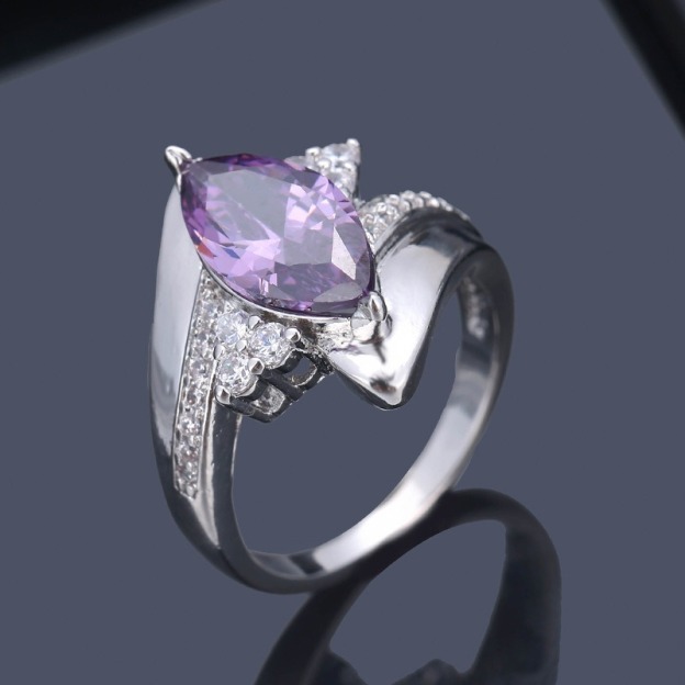 Prismatic Glow Platinum-Plated Marquise Gemstone Twist Ring