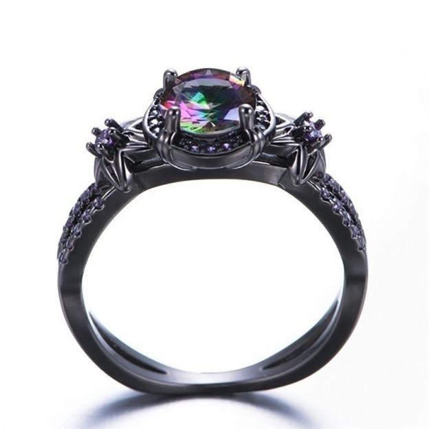 Midnight Iridescent Black-Plated Silver Mystic Topaz Amethyst Ring