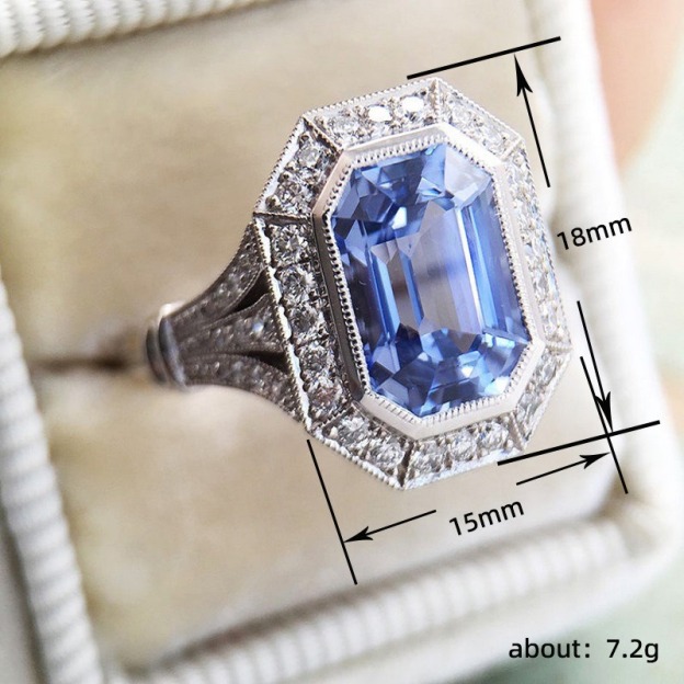 Azure Heirloom S925 Sterling Silver Vintage Emerald-Cut Sapphire Ring