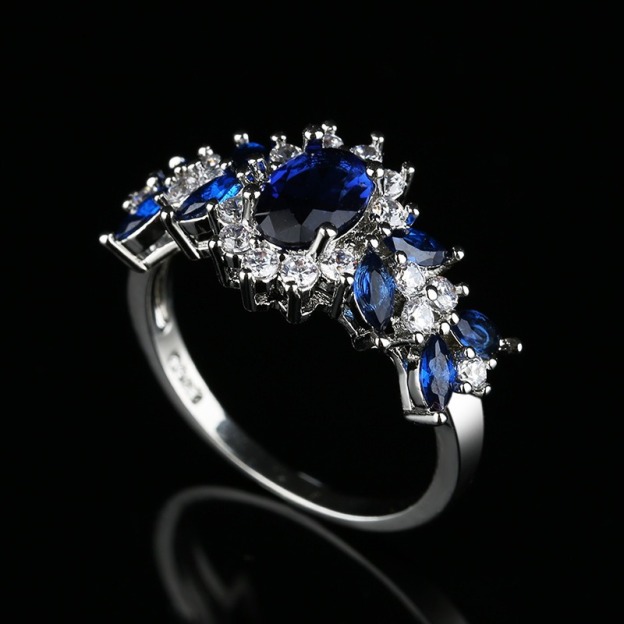 Blossom Whisper S925 Sterling Silver Two-Tone Flower Cluster Gem Ring