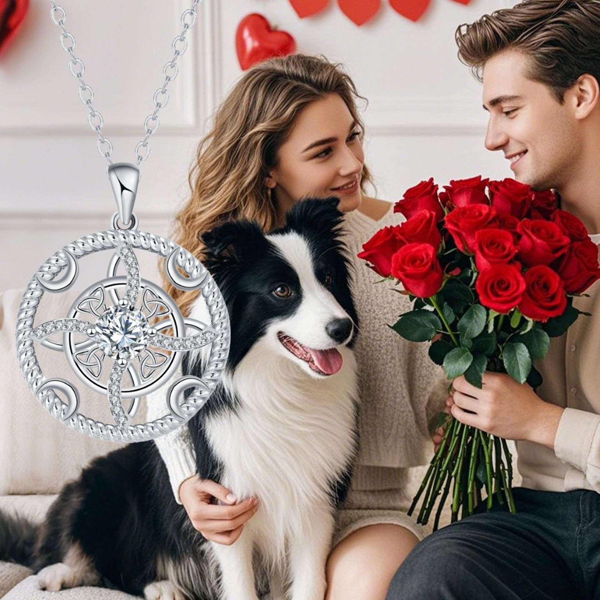 Celestial Moon Star S925 Sterling Silver Witch's Knot Necklace