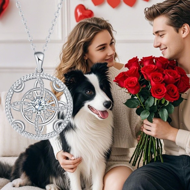 Celestial Moon Star S925 Sterling Silver Witch's Knot Necklace