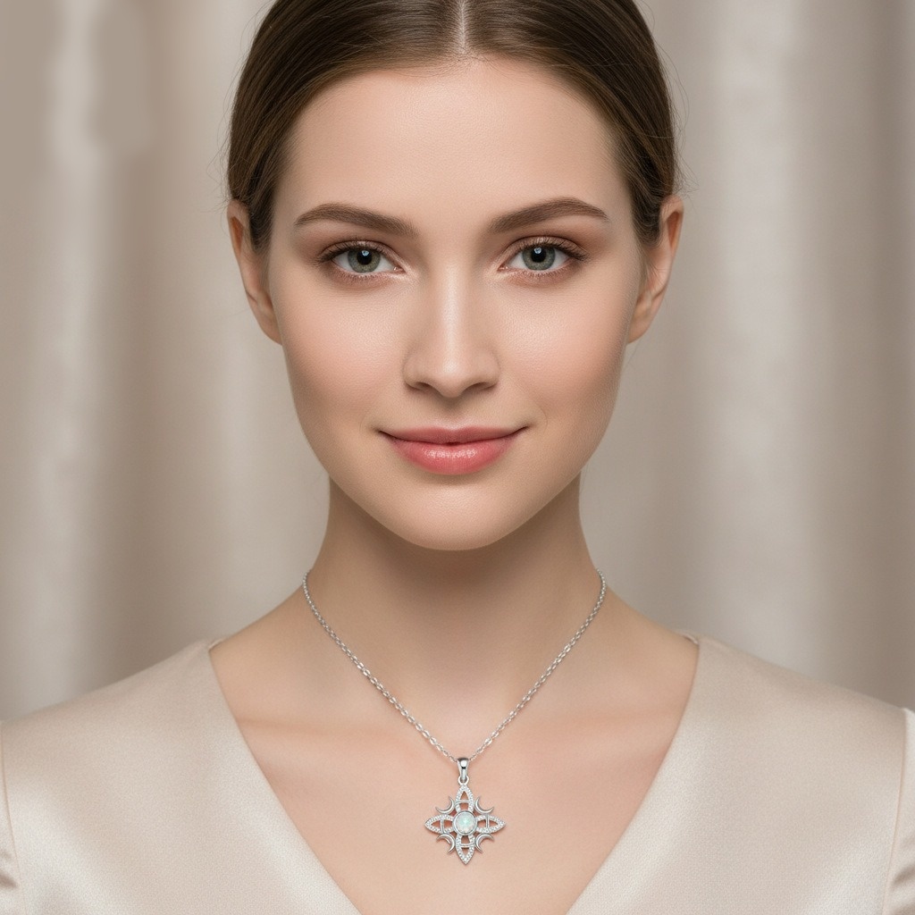 Celtic Moon Glow S925 Sterling Silver Opal Star-Moon Protection Necklace