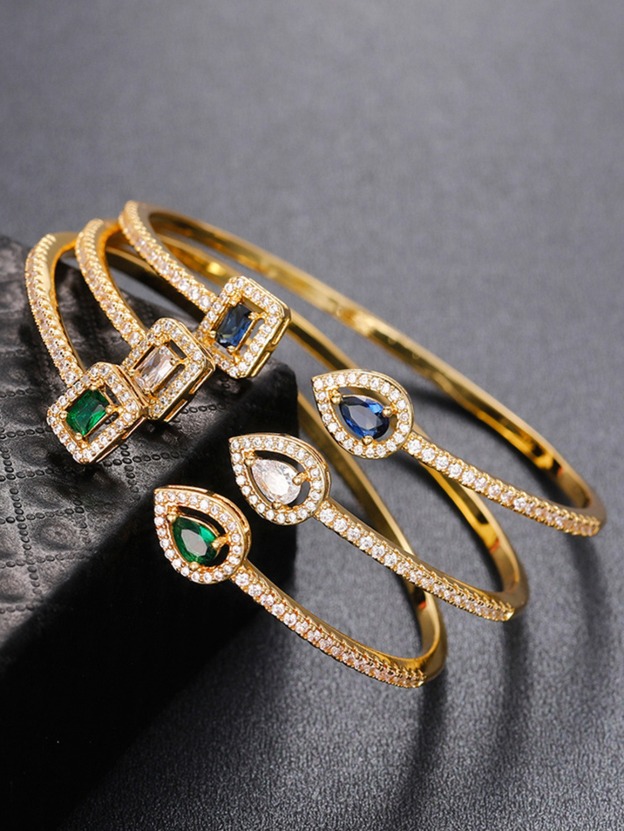 Geometric Treasure Two-Tone Pave Gemstone Cuff Bracelet