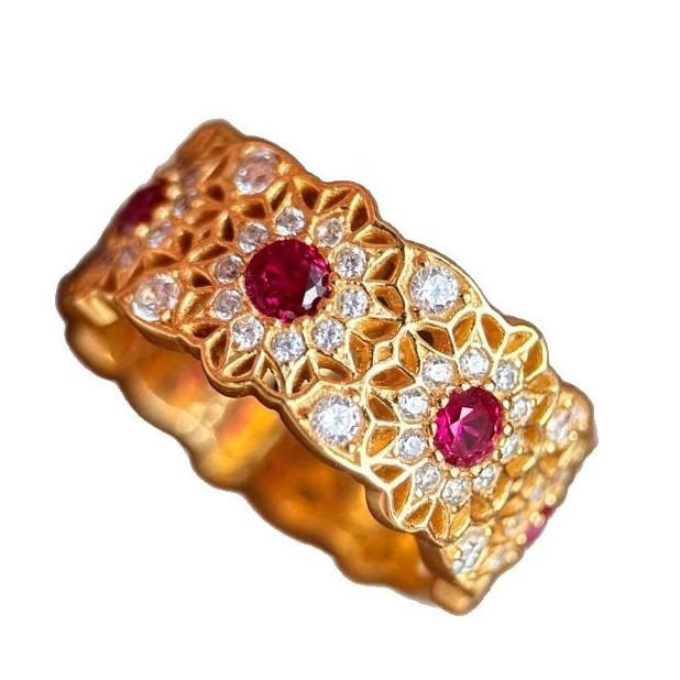 Vintage Filigree Gold-Plated Ruby Open Ring