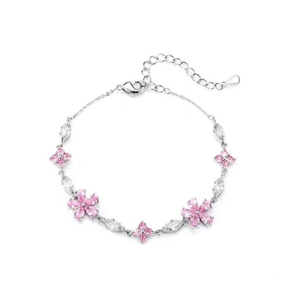 Cherry Blossom Glow S925 Sterling Silver Pink Crystal Cherry Blossom Bracelet