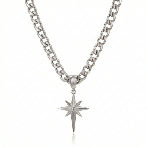 Starlight Guidance Two-Tone Cuban Link Starburst Necklace