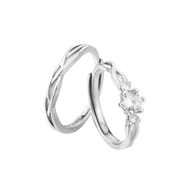 Interwoven Bond S925 Sterling Silver Couple Ring Set