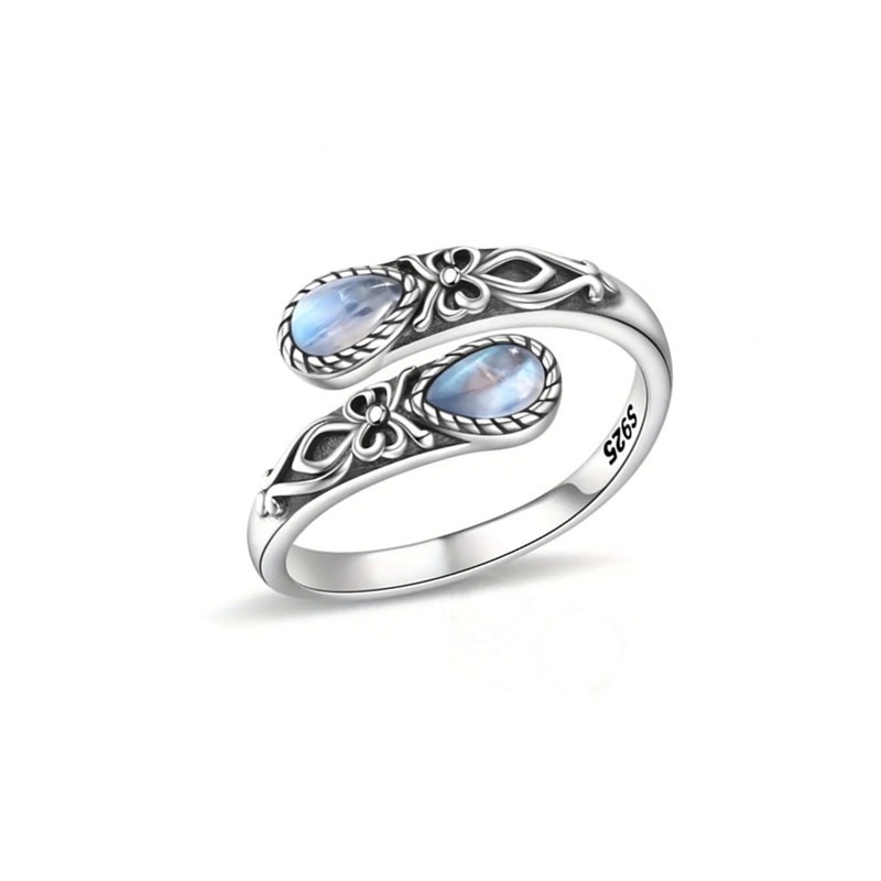Vintage Oxidized S925 Silver Gemstone Open Ring