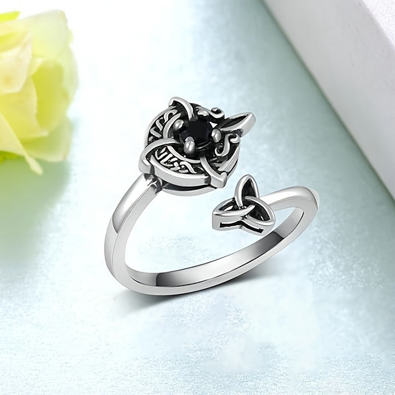 Celtic Guardian S925 Silver Black Onyx Witch Power Open Ring
