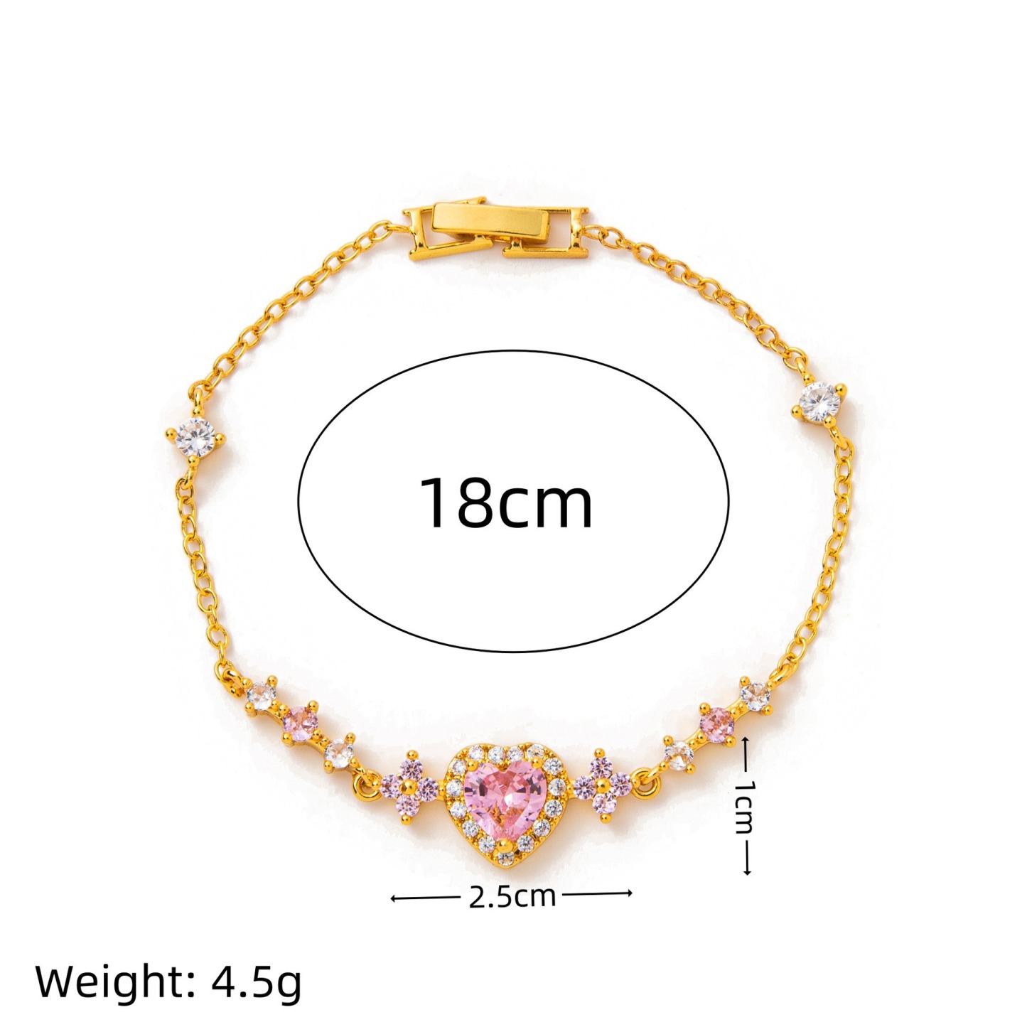Pink Heart Crown 18K Gold/Rose Gold Pink Heart Pave Bracelet