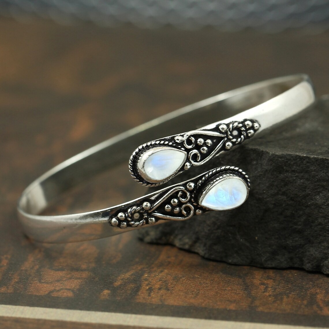 Guardian's Grace Sterling Silver Vintage Multi-Gemstone Open Cuff Bracelet