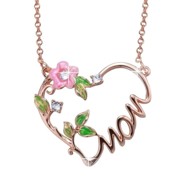 Heart & Bloom S925 Rose Gold-Plated Mom Heart Floral Enamel Necklace