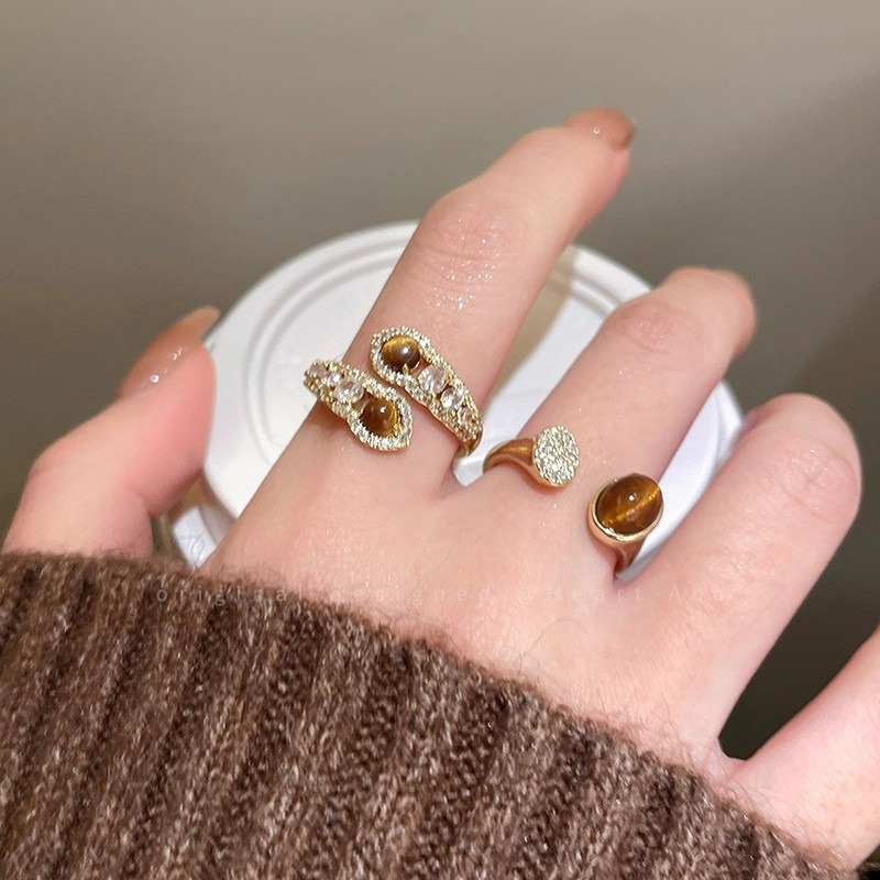 Tiger's Eye Guardian 18K Gold Energy Open Cuff Ring