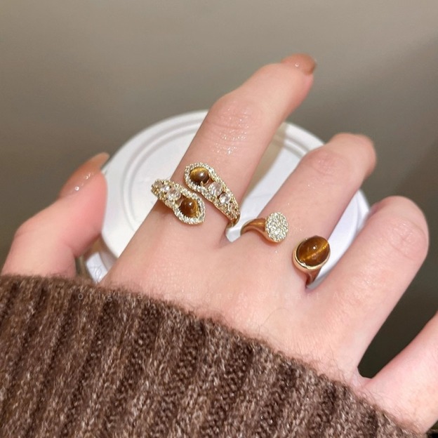 Tiger's Eye Guardian 18K Gold Energy Open Cuff Ring
