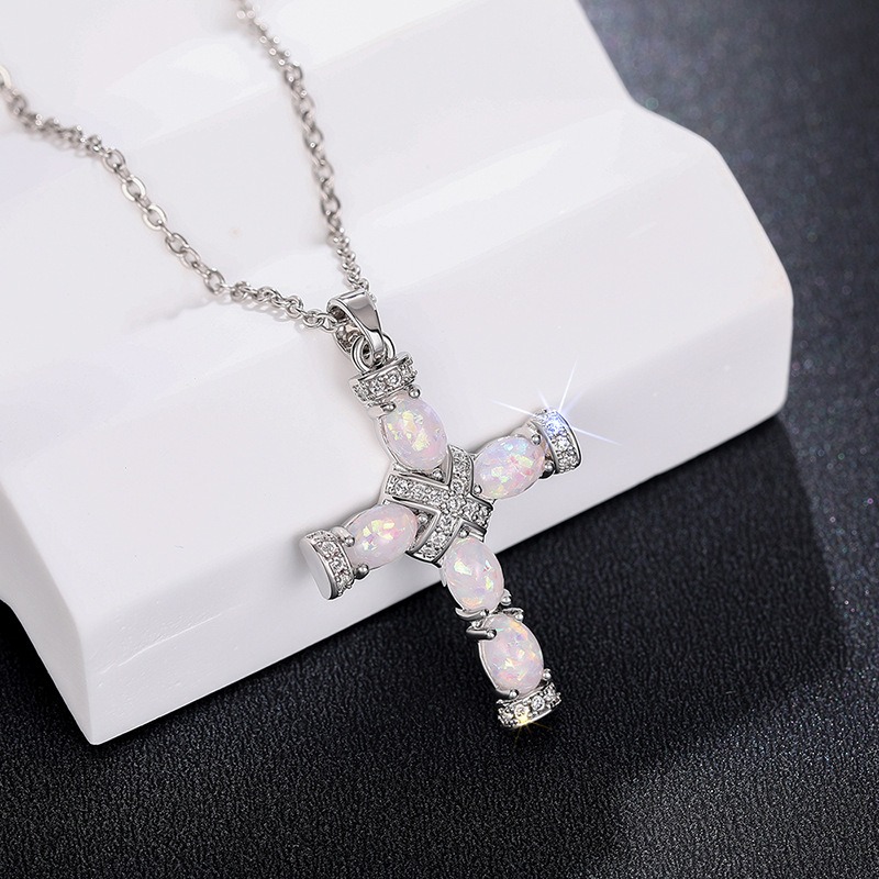 Opal Radiance Cross Necklace