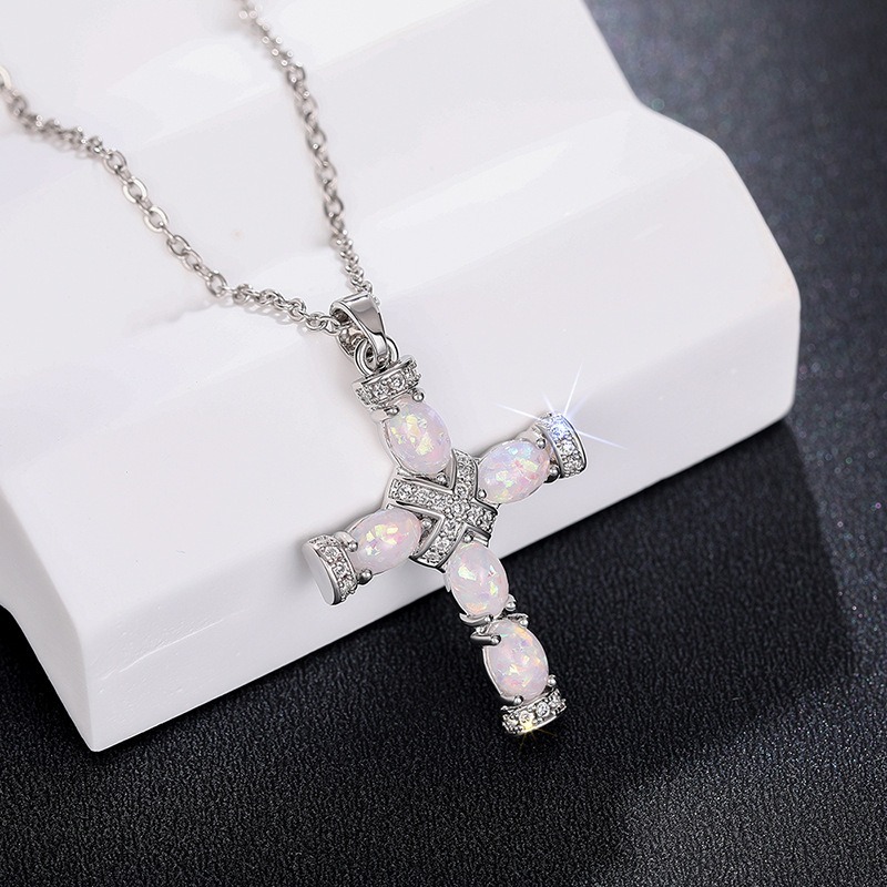 Opal Radiance Cross Necklace