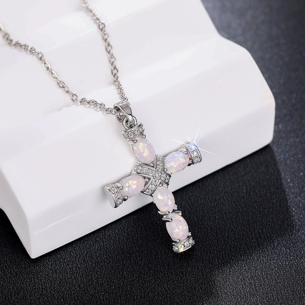 Opal Radiance Cross Necklace