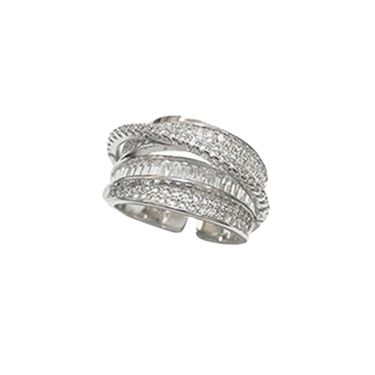 Interwoven Sparkle 18K Gold/White Gold Multi-Layer Pave Open Ring