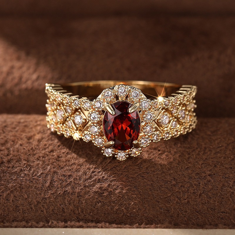 Queen of Flame Vintage Ruby Halo Ring