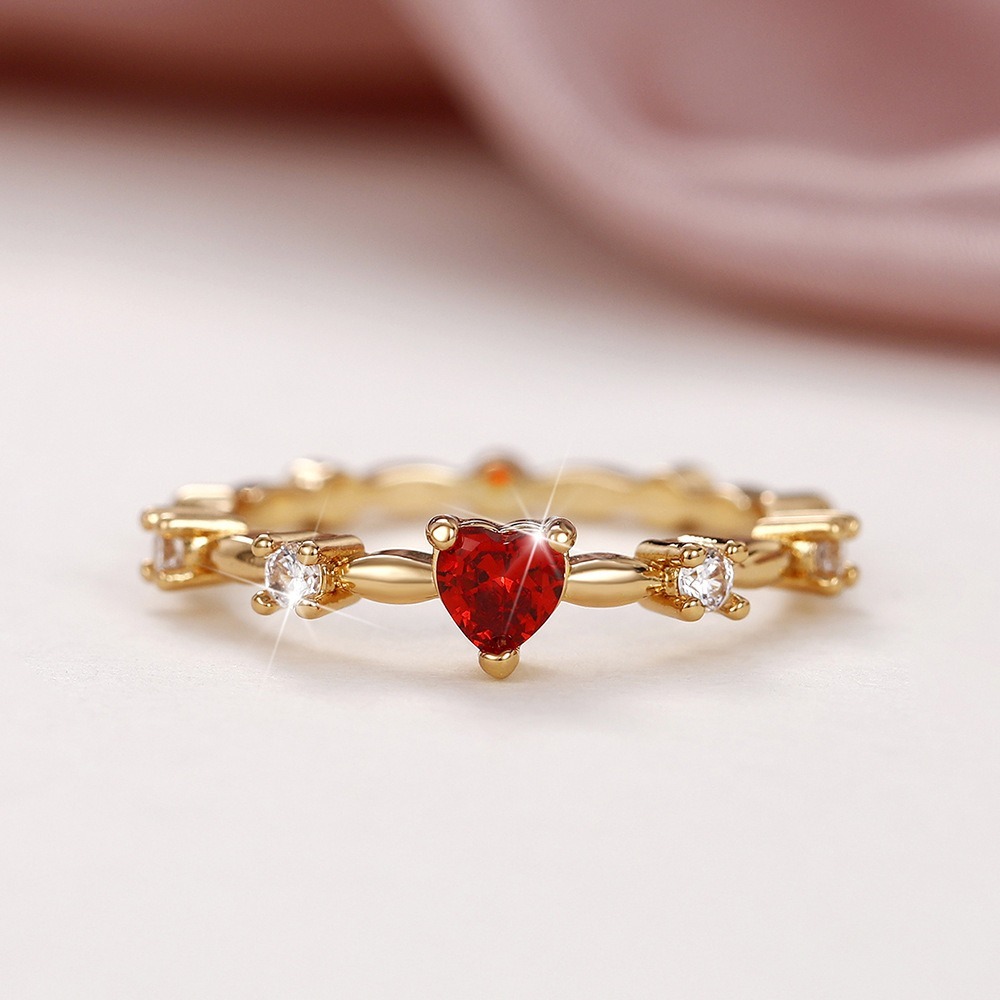 Heartbeat Signal Two-Tone Heart Zircon Thin Band Ring