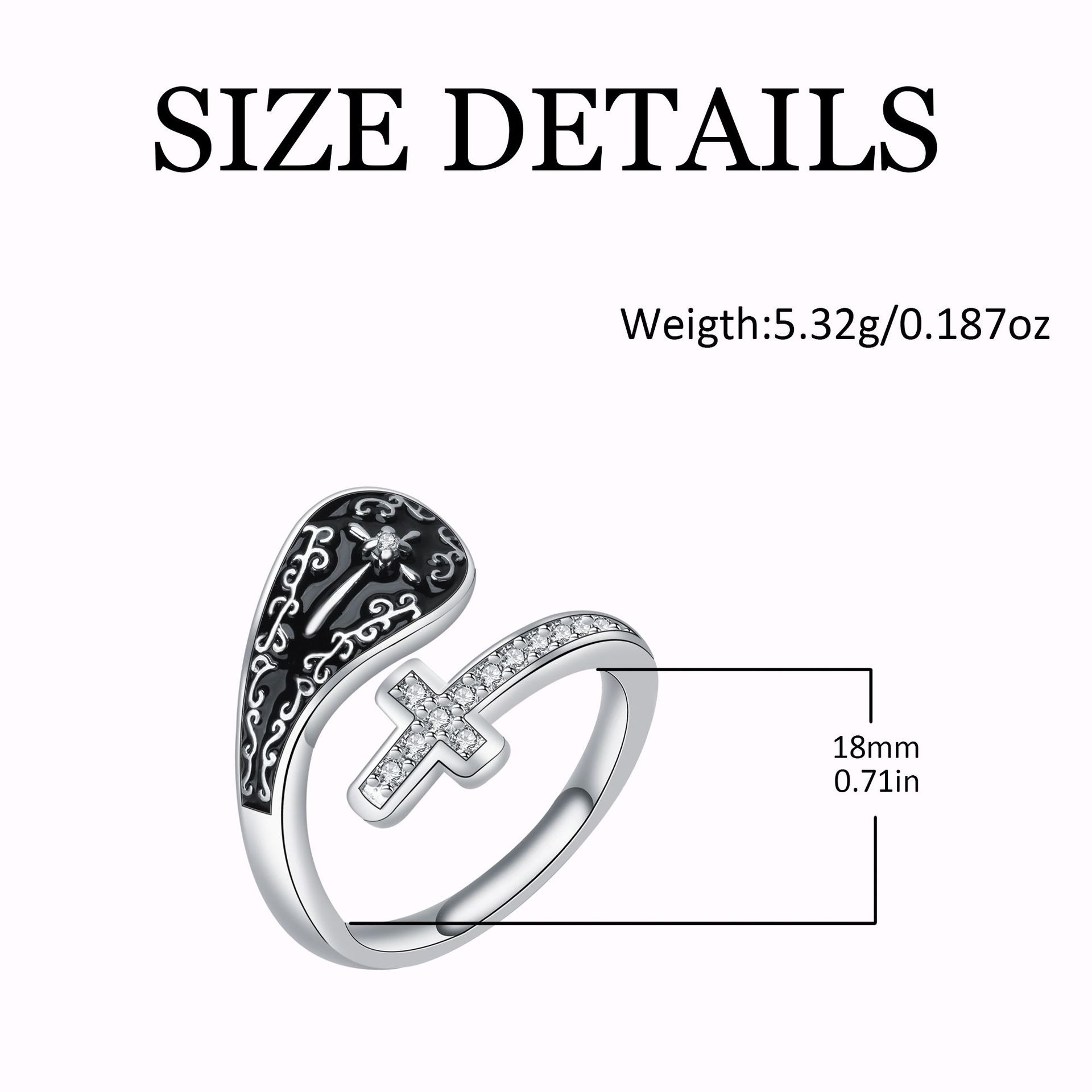 Divine Shield S925 Silver Black Onyx Cross Open Ring