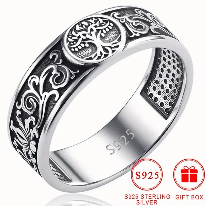 Tree of Life S925 Sterling Silver Vintage Band Ring