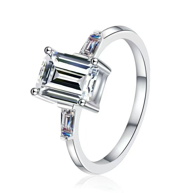 S925 Silver Emerald-Cut Diamond Light Luxury Ring