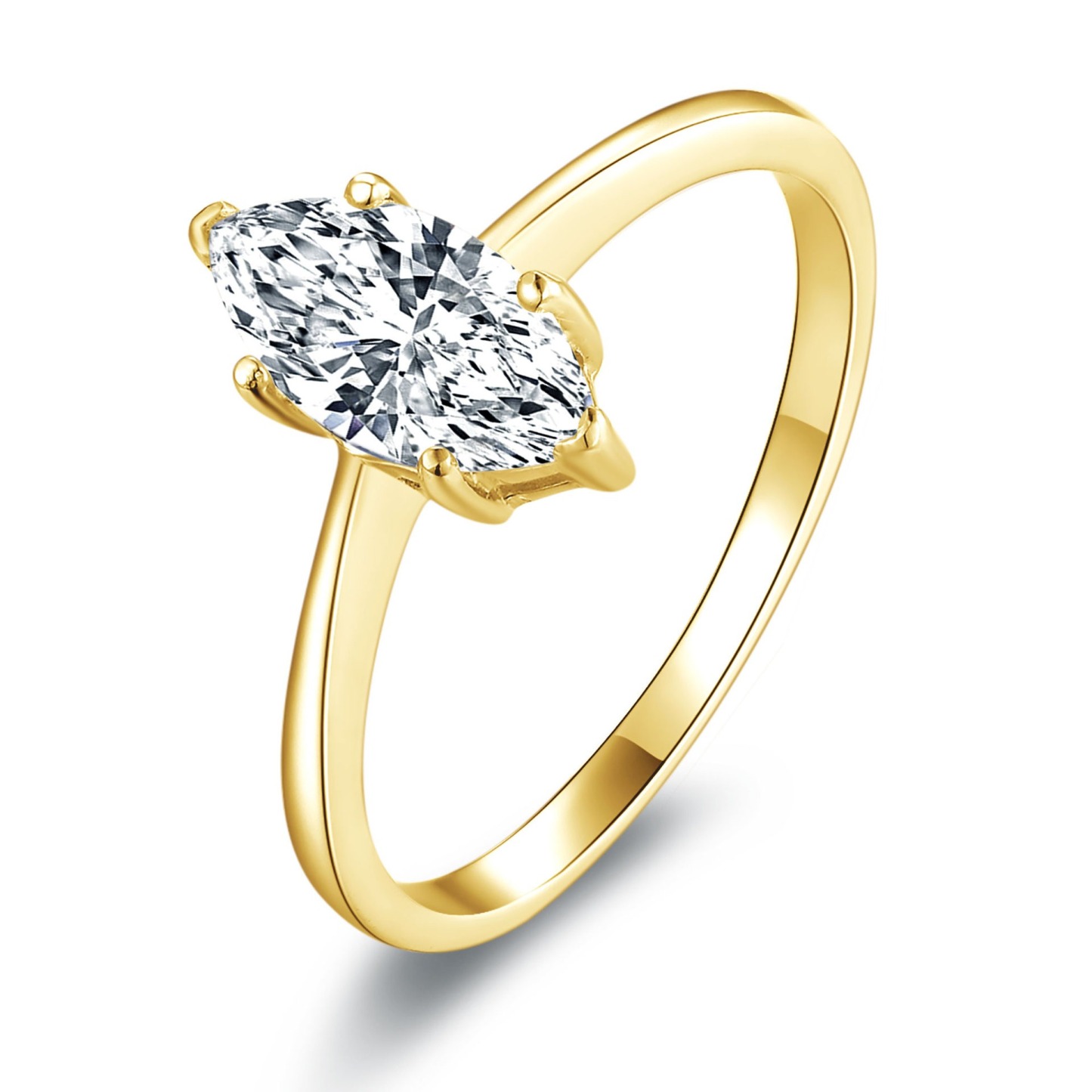 18K Gold/White Gold Marquise Solitaire Diamond Ring - Lab-Grown Diamond Light Luxury Minimalist Band