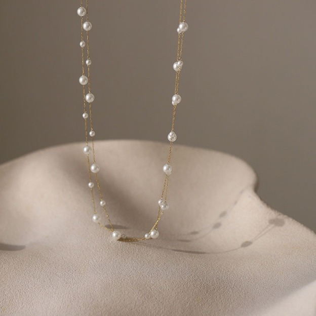 18K Gold Double-Layer Seed Pearl Necklace - Light Luxury Niche Layered Choker