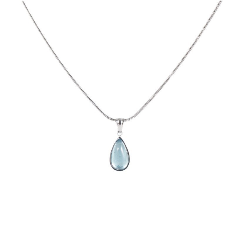 18K Gold Cat's Eye Stone Teardrop Pendant Necklace - Light Luxury Niche Snake Chain Choker