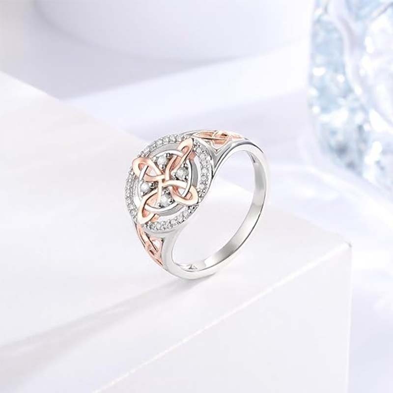 925 Silver Light Luxury Niche Two-Tone Witch Knot Full-Diamond Ring