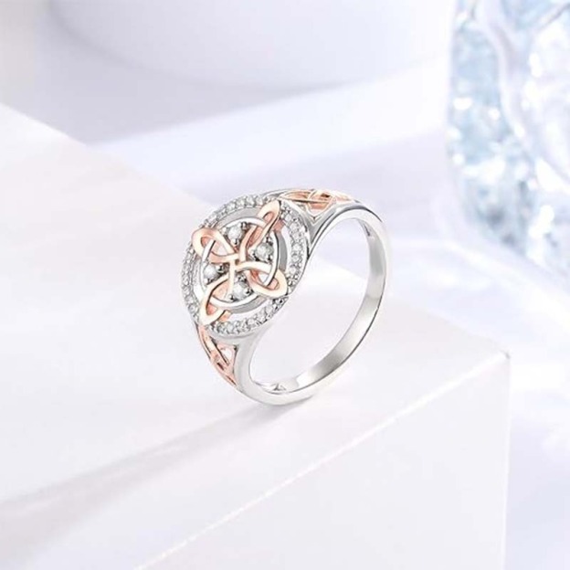 925 Silver Light Luxury Niche Two-Tone Witch Knot Full-Diamond Ring