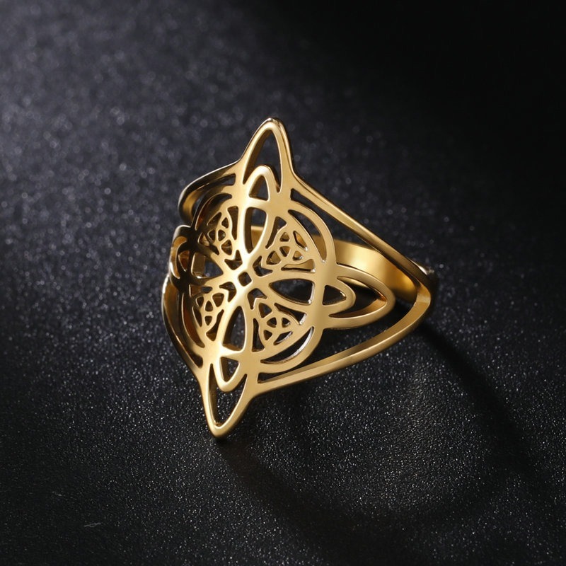 Celtic Witch Knot Openwork Ring 18K Gold-Plated/Titanium Steel Vintage Totem Band
