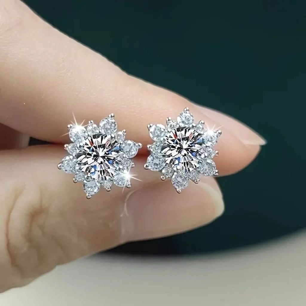 Snowflake Full-Diamond Light Luxury Earrings Platinum-Plated Simulated Diamond Shiny Earrings