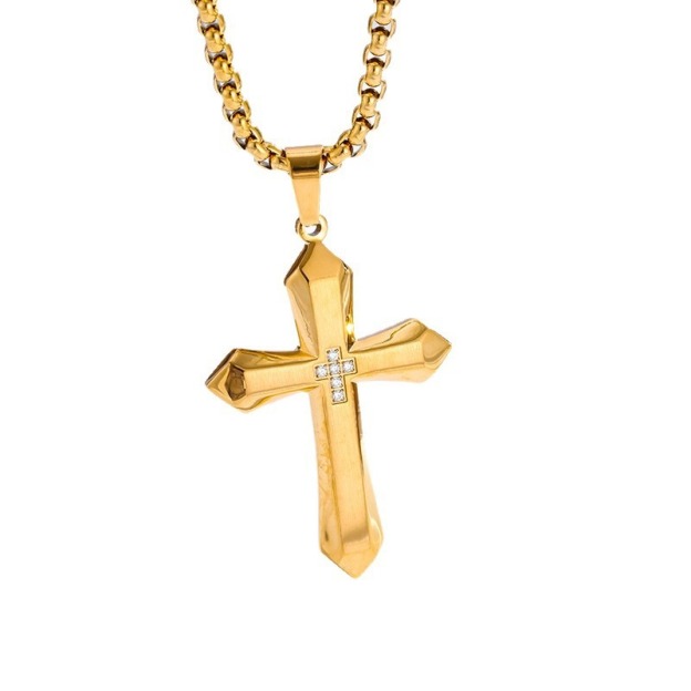 Multi-Color Diamond-Embedded 3D Cross Necklace