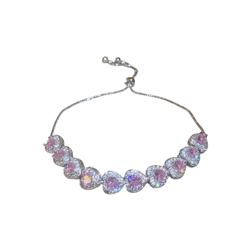 Multi-Color Heart-Shaped Full-Diamond Adjustable Bracelet