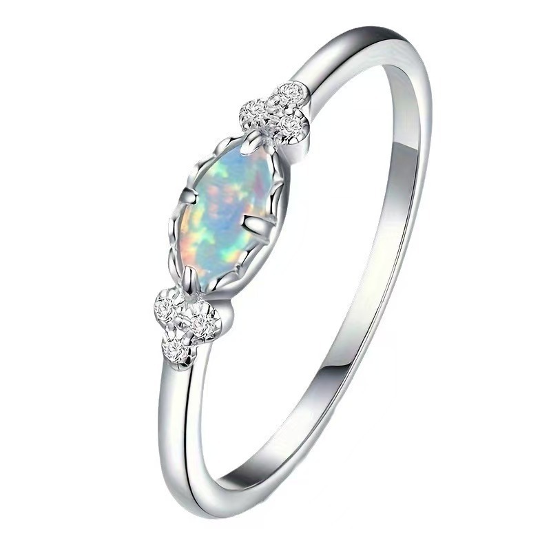 “Starlume Opal” Minimal Opal & Diamond Accent Ring | 18K Gold or Platinum Tone Finish