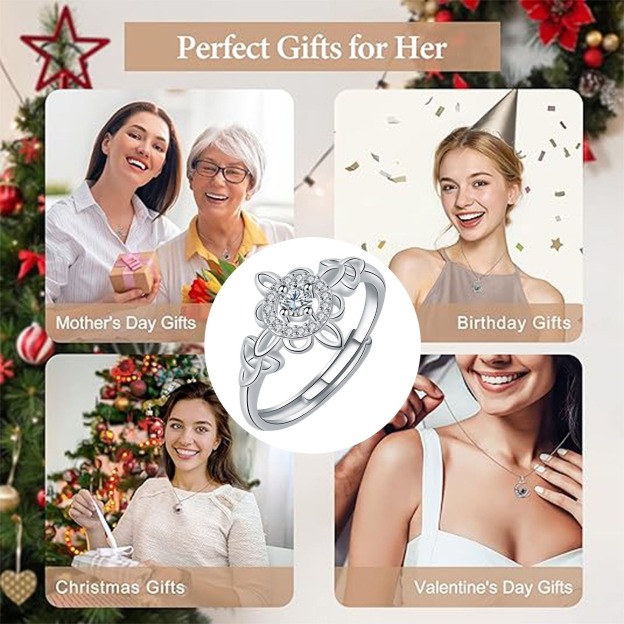 Celtic Witch Protection Sterling Silver Ring with Diamond Accents