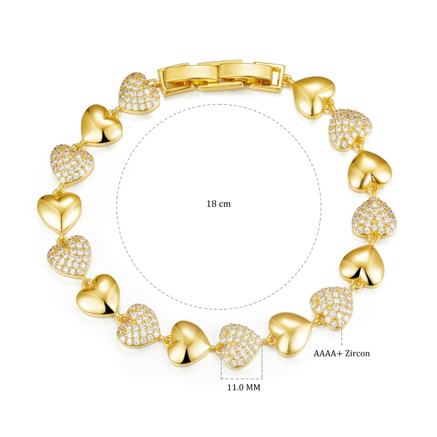 18K Gold Plated Heart Bracelet | AAAA+ Zircon | Elegant Everyday Jewelry