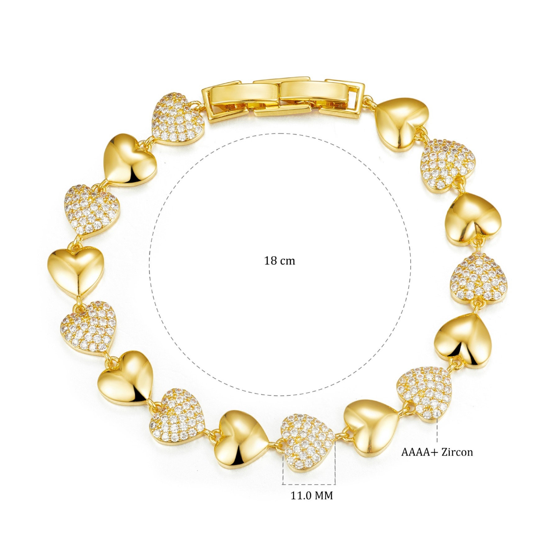 18K Gold Plated Heart Bracelet | AAAA+ Zircon | Elegant Everyday Jewelry