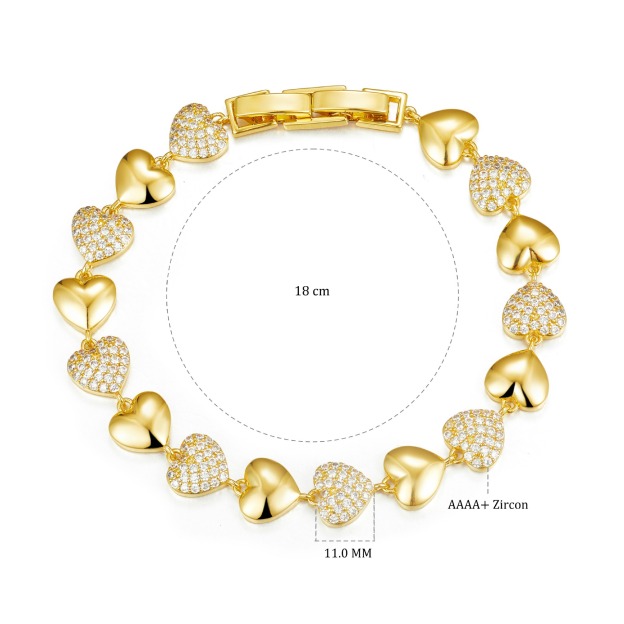 18K Gold Plated Heart Bracelet | AAAA+ Zircon | Elegant Everyday Jewelry