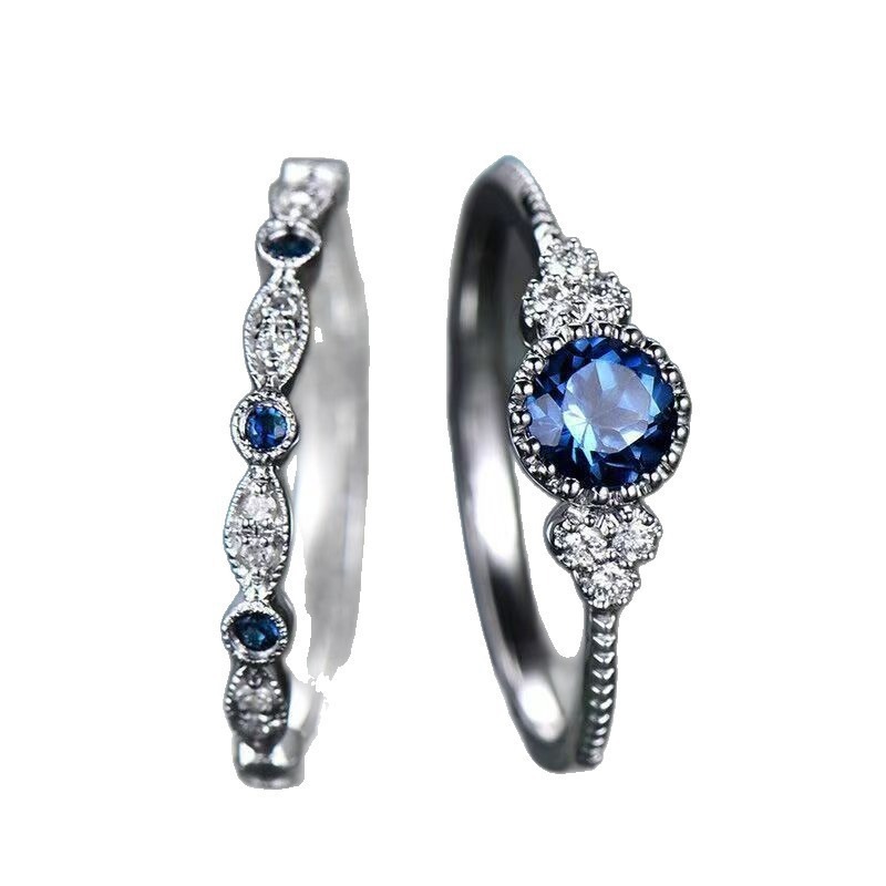 “Eternal Heart” Round Gemstone Ring Set | Stackable Double Ring Design with Halo Setting