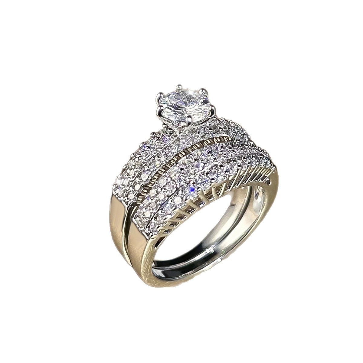Luxury Moissanite Gold Ring Set | Center Stone & Pave Band Duo