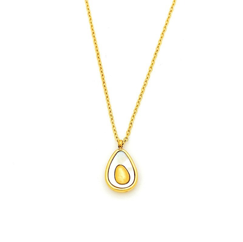 Avocado Glow Gold-White Contrast Avocado Pendant Necklace｜Light Sweet Texture for Daily Neck Accent
