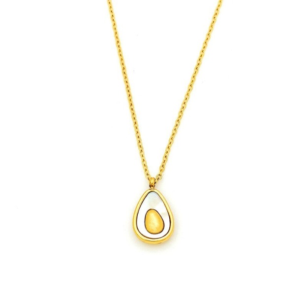 Avocado Glow Gold-White Contrast Avocado Pendant Necklace｜Light Sweet Texture for Daily Neck Accent