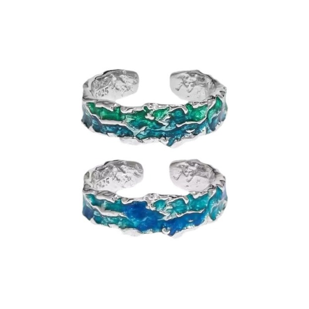 Seashore Sparkle Sterling Silver Enamel Open Ring（Free shipping on orders of two or more items）
