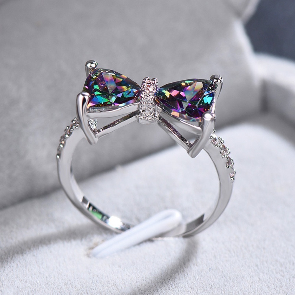 Bowtie Starburst Sterling Silver Multi-Gem Bow Ring（Free shipping on orders of two or more items）