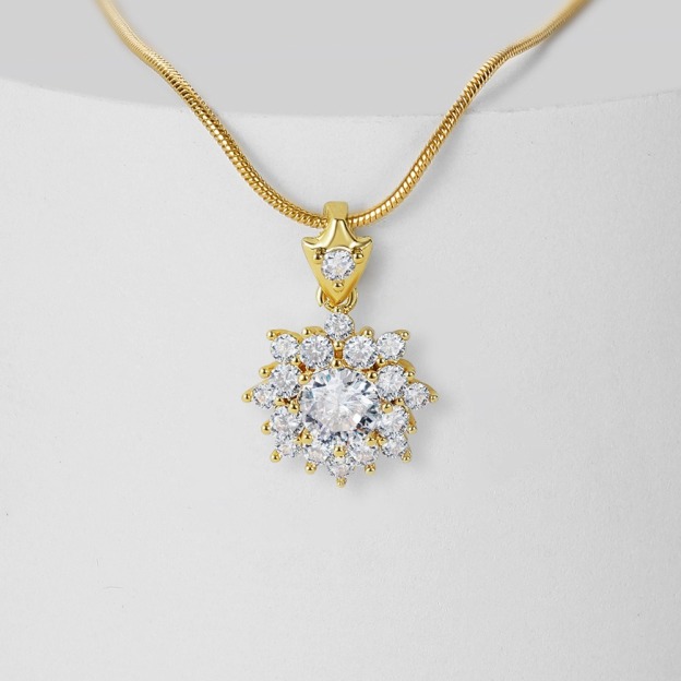 Blossom Starburst 18K Gold Floral Diamond Pendant Necklace